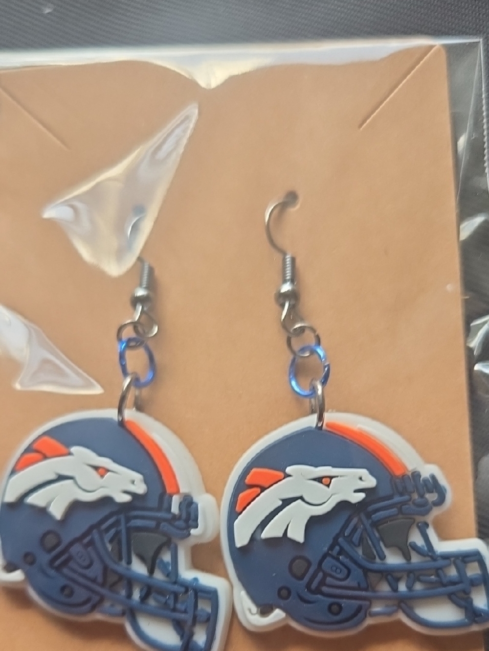 Denver Broncos Helmet Dangle Earrings - Navy & Orange
